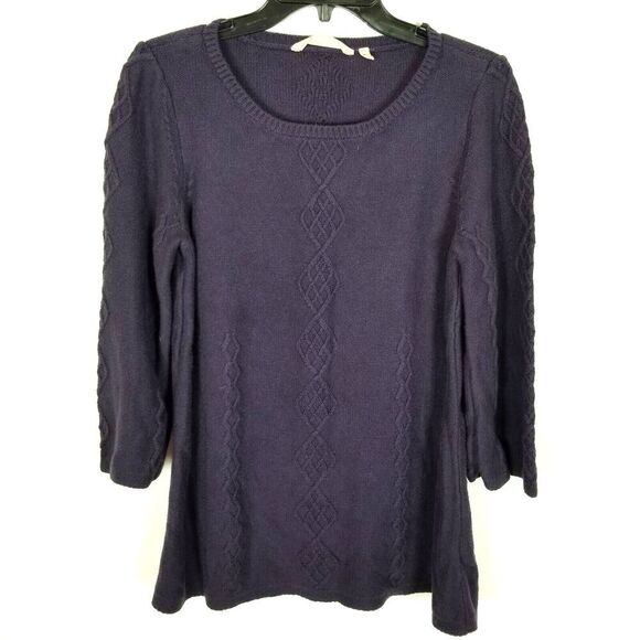 Soft Surroundings Sweater Size M Cable Knit Purple Cashmere Silk Cotton Blend - Picture 1 of 6